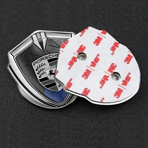Porsche Trunk Metal Emblem Badge Silver Blue Mosaic Motif Greyscale Logo