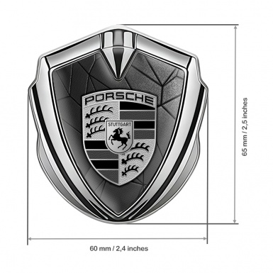 Porsche Trunk Metal Emblem Badge Silver Grey Mosaic Monochrome Logo