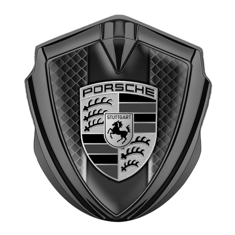 Porsche Metal Emblem Self Adhesive Graphite Dark Mesh Monochrome Crest