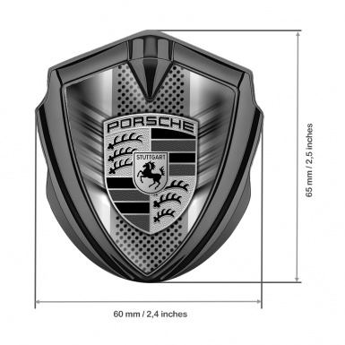Porsche 3D Car Metal Domed Emblem Graphite Steel Grille Greyscale Motif