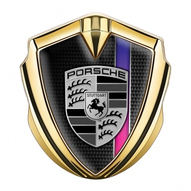 Porsche Bodyside Domed Emblem Gold Black Carbon Color Gradient Stripe