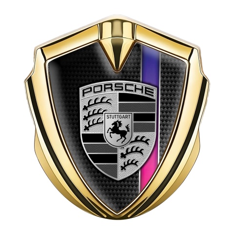 Porsche Bodyside Domed Emblem Gold Black Carbon Color Gradient Stripe