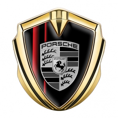 Porsche Bodyside Badge Self Adhesive Gold Black Crimson Lines Variant