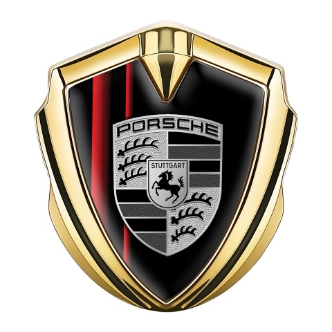 Porsche Bodyside Badge Self Adhesive Gold Black Crimson Lines Variant