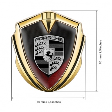 Porsche Tuning Emblem Self Adhesive Gold Grey Strokes Red Fragments