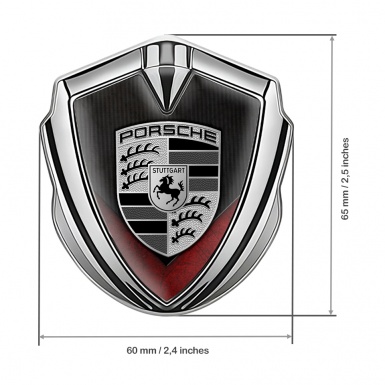 Porsche Tuning Emblem Self Adhesive Silver Grey Strokes Red Fragments