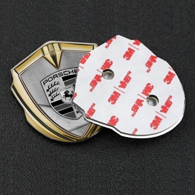 Porsche Fender Metal Domed Emblem Gold Brushed Alloy Asphalt Motif