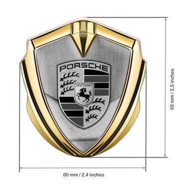 Porsche Fender Metal Domed Emblem Gold Brushed Alloy Asphalt Motif