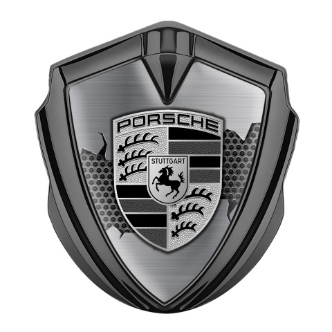 Porsche Trunk Emblem Badge Gold Steel Hex Metal Tear Monochrome Logo, Metal Emblems, Accessories