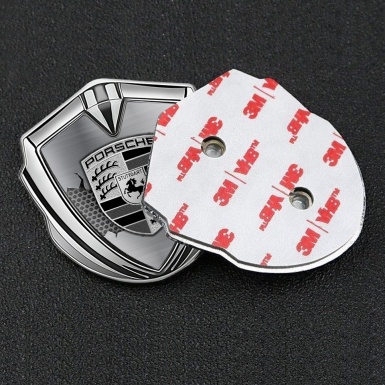 Porsche Trunk Emblem Badge Silver Steel Hex Metal Tear Monochrome Logo