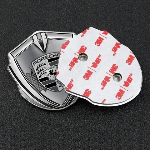 Porsche Trunk Emblem Badge Silver Steel Hex Metal Tear Monochrome Logo