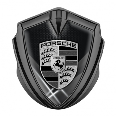 Porsche Metal Emblem Self Adhesive Graphite Grey Hex Glowing White Pillars