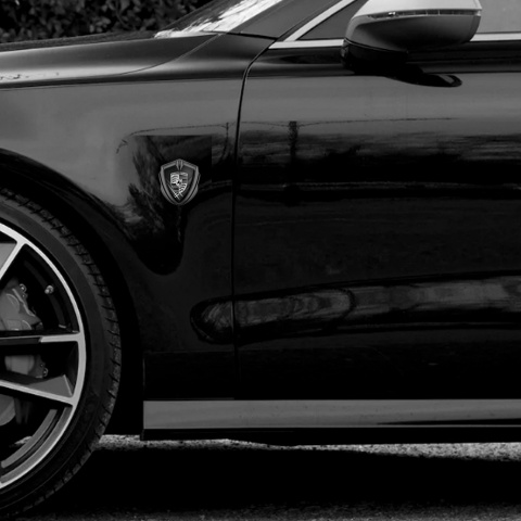 Porsche Metal Emblem Self Adhesive Graphite Grey Hex Glowing White Pillars