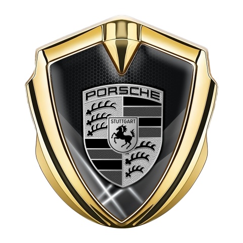 Porsche Metal Emblem Self Adhesive Gold Grey Hex Glowing White Pillars
