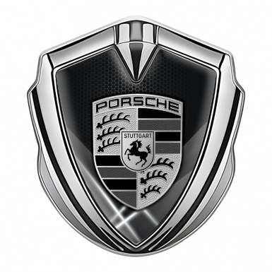Porsche Metal Emblem Self Adhesive Silver Grey Hex Glowing White Pillars