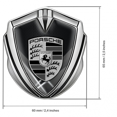 Porsche Metal Emblem Self Adhesive Silver Grey Hex Glowing White Pillars