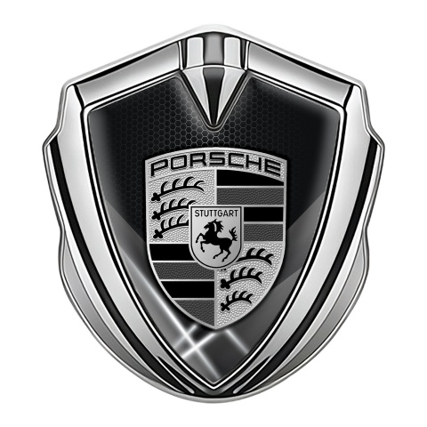 Porsche Metal Emblem Self Adhesive Silver Grey Hex Glowing White Pillars