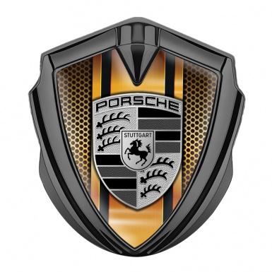 Porsche 3D Car Metal Domed Emblem Graphite Sandy Grate Center Pillar Motif