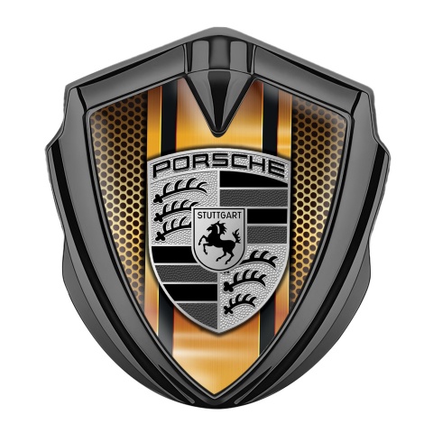 Porsche 3D Car Metal Domed Emblem Graphite Sandy Grate Center Pillar Motif