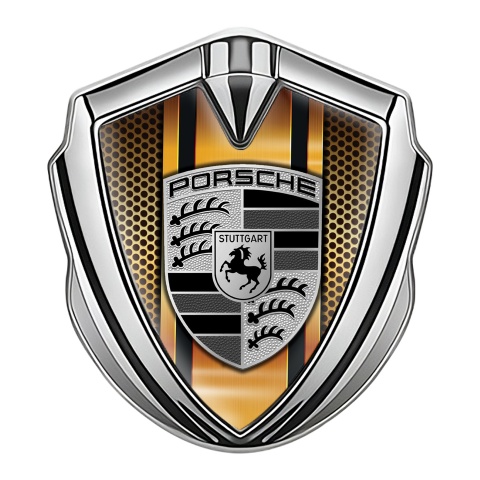 Porsche 3D Car Metal Domed Emblem Silver Sandy Grate Center Pillar Motif