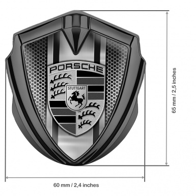 Porsche Bodyside Domed Emblem Graphite Grey Mesh Steel Monochrome Pilon