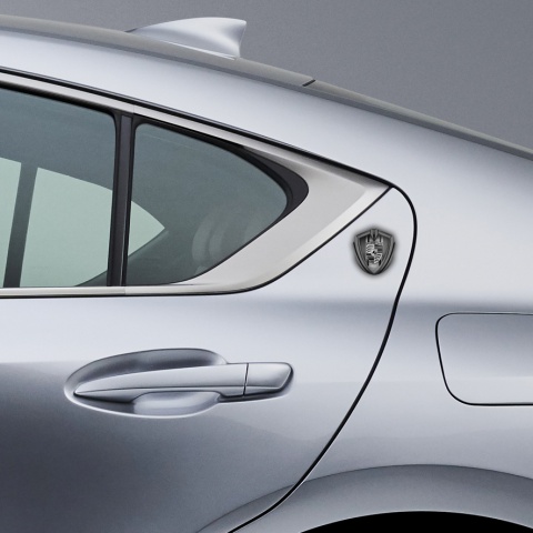 Porsche Bodyside Domed Emblem Graphite Grey Mesh Steel Monochrome Pilon