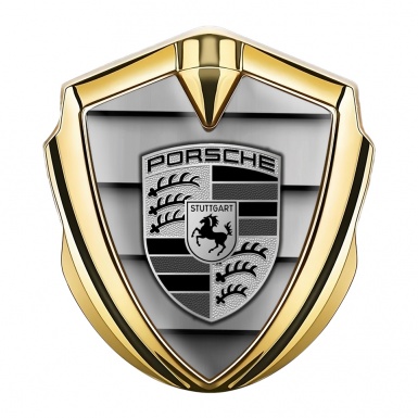 Porsche Bodyside Badge Self Adhesive Gold Steel Curtain Monochrome Motif