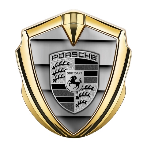 Porsche Bodyside Badge Self Adhesive Gold Steel Curtain Monochrome Motif