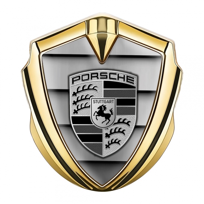 Porsche Bodyside Badge Self Adhesive Gold Steel Curtain Monochrome Motif