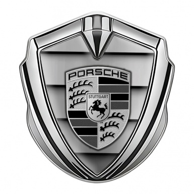 Porsche Bodyside Badge Self Adhesive Silver Steel Curtain Monochrome Motif