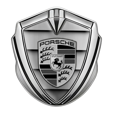 Porsche Bodyside Badge Self Adhesive Silver Steel Curtain Monochrome Motif