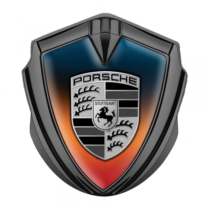 Porsche Fender Emblem Badge Graphite Multicolor Background Grey Logo
