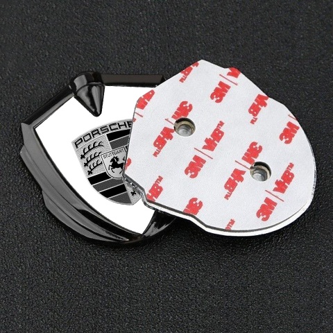 Porsche Metal Emblem Self Adhesive Graphite White Base Monochrome Edition