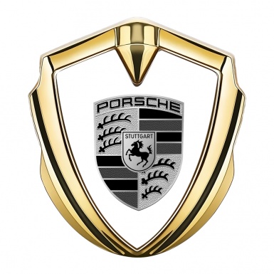 Porsche Metal Emblem Self Adhesive Gold White Base Monochrome Edition