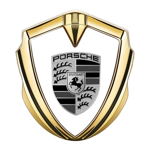 Porsche Metal Emblem Self Adhesive Gold White Base Monochrome Edition