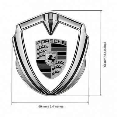 Porsche Metal Emblem Self Adhesive Silver White Base Monochrome Edition
