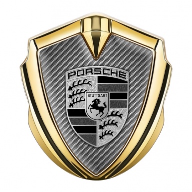 Porsche Bodyside Domed Emblem Gold Light Carbon Greyscale Logo Design