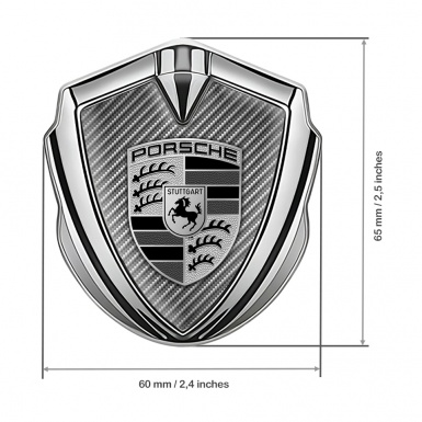 Porsche Bodyside Domed Emblem Silver Light Carbon Greyscale Logo Design