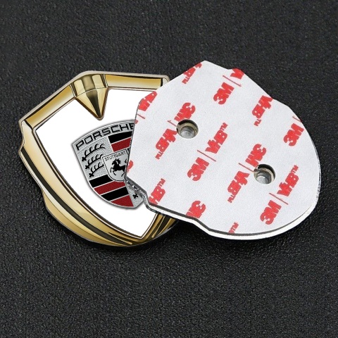 Porsche Metal Emblem Self Adhesive Gold White Dark Red Elements Crest