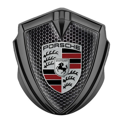 Porsche Trunk Emblem Badge Graphite Black Grate Red Fragments Crest Design
