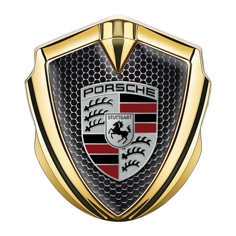 Porsche Trunk Emblem Badge Gold Black Grate Red Fragments Crest Design