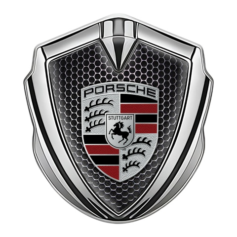Porsche Trunk Emblem Badge Silver Black Grate Red Fragments Crest Design
