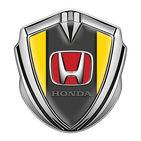 Honda Metal Bodyside Domed Emblem Silver Yellow Red Design