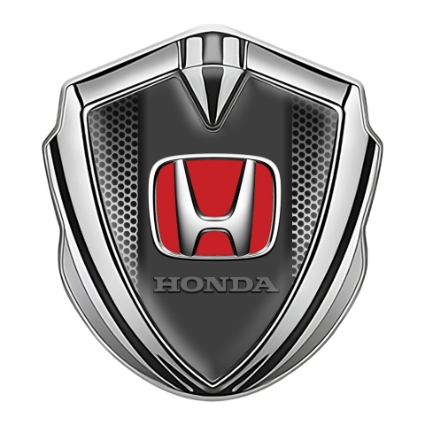 Honda Tuning Emblem Self Adhesive Silver Perforated Grate Red Motif
