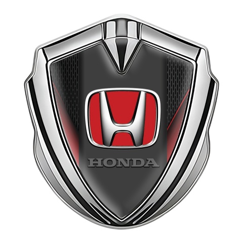 Honda Fender Emblem Badge Silver Dark Grate Red Sides Design