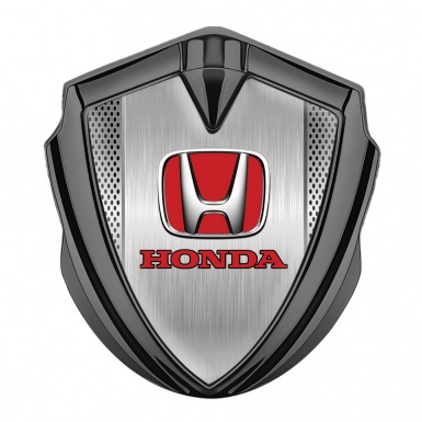 Honda Metal Self Adhesive Badge Graphite Steel Grate Red Logo Design