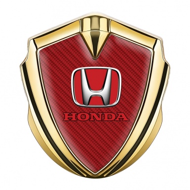 Honda Metal Emblem Self Adhesive Gold Red Carbon Base Red Motif