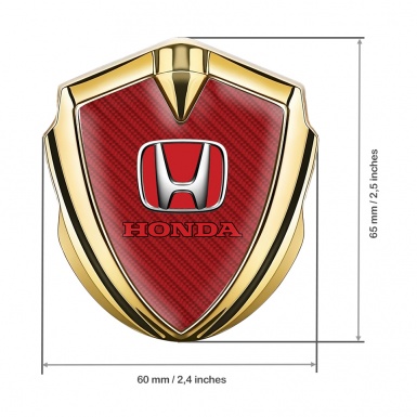 Honda Metal Emblem Self Adhesive Gold Red Carbon Base Red Motif