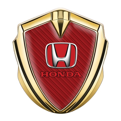 Honda Metal Emblem Self Adhesive Gold Red Carbon Base Red Motif