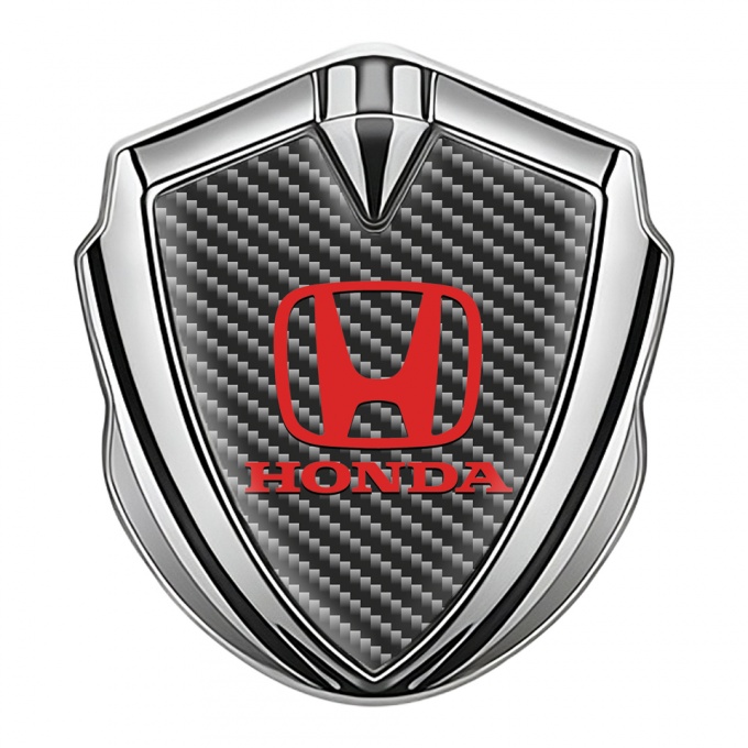 Honda Trunk Emblem Badge Silver Dark Carbon Motif Red Logo